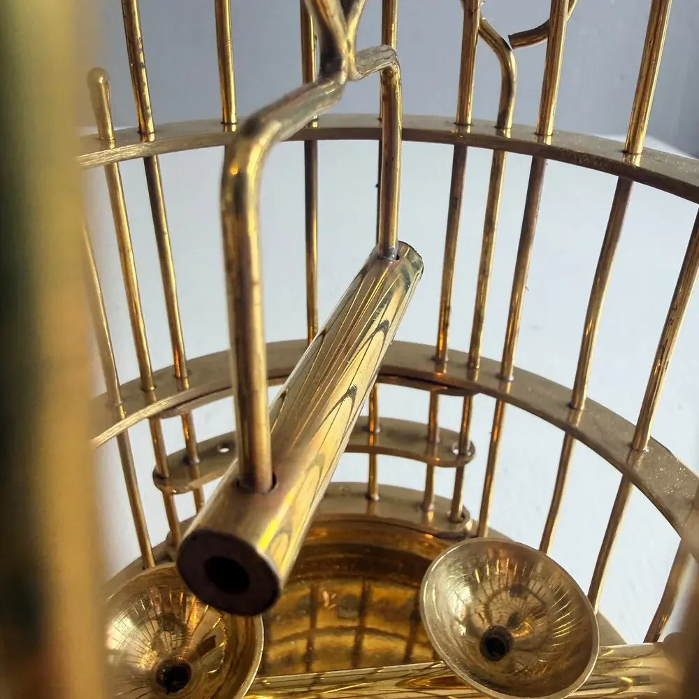Vintage Solid Brass Bird Cage | Mid-Century Decorative Hanging Cage with Perch